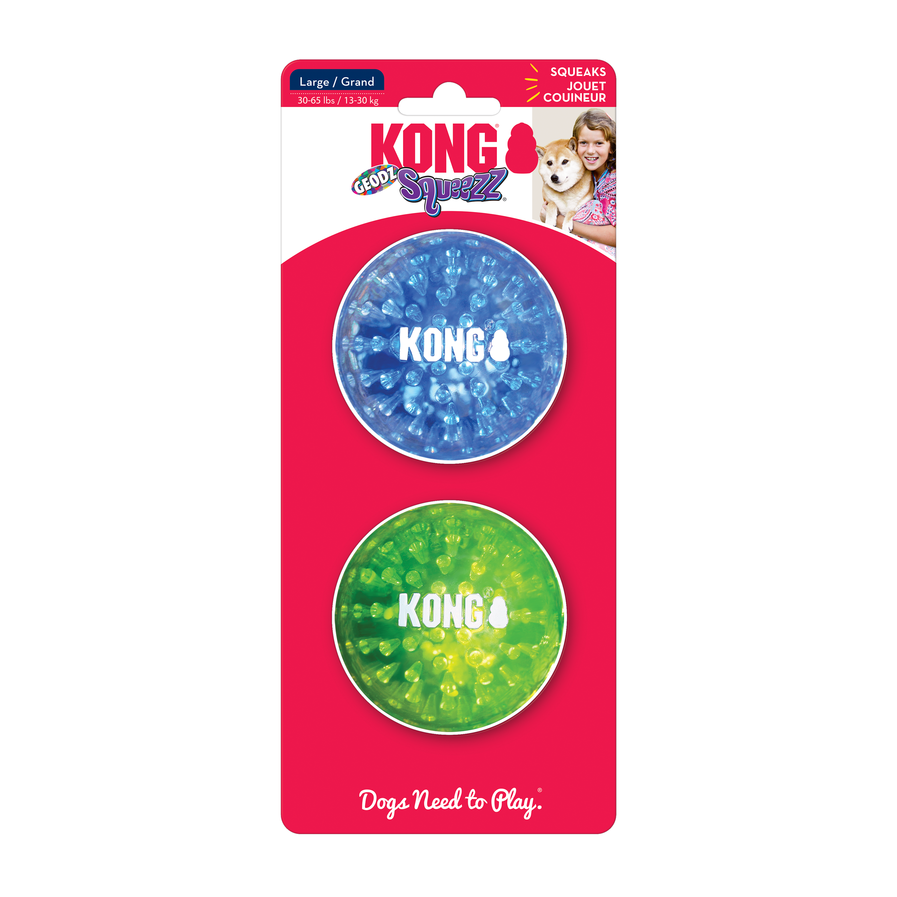 KONG Squeezz Geodz Squeaky Fetch Dog Toy - Large 2-Pack Assorted