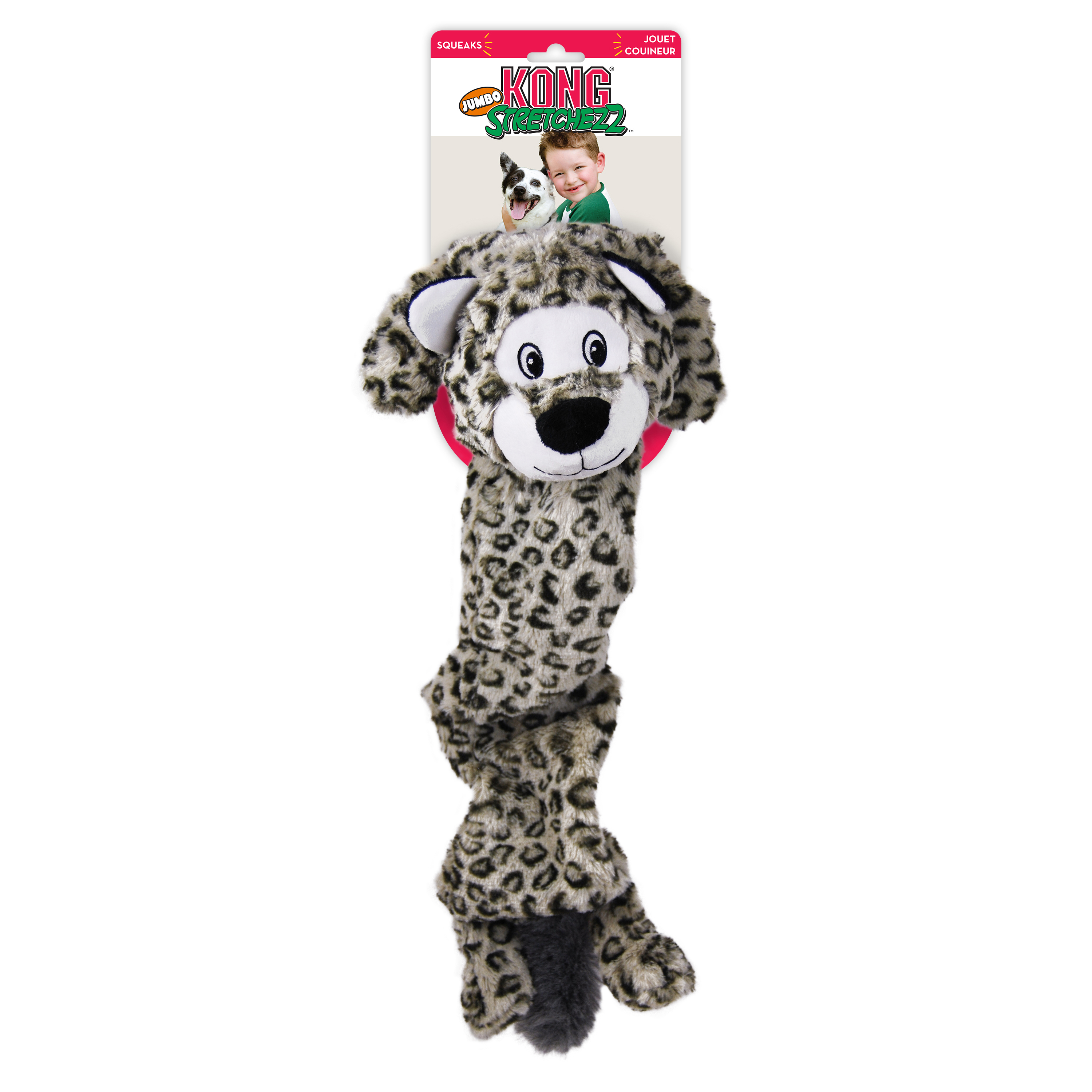 KONG Stretchezz Jumbo Snow Leopard Squeaky Stretch Dog Toy - X-Large