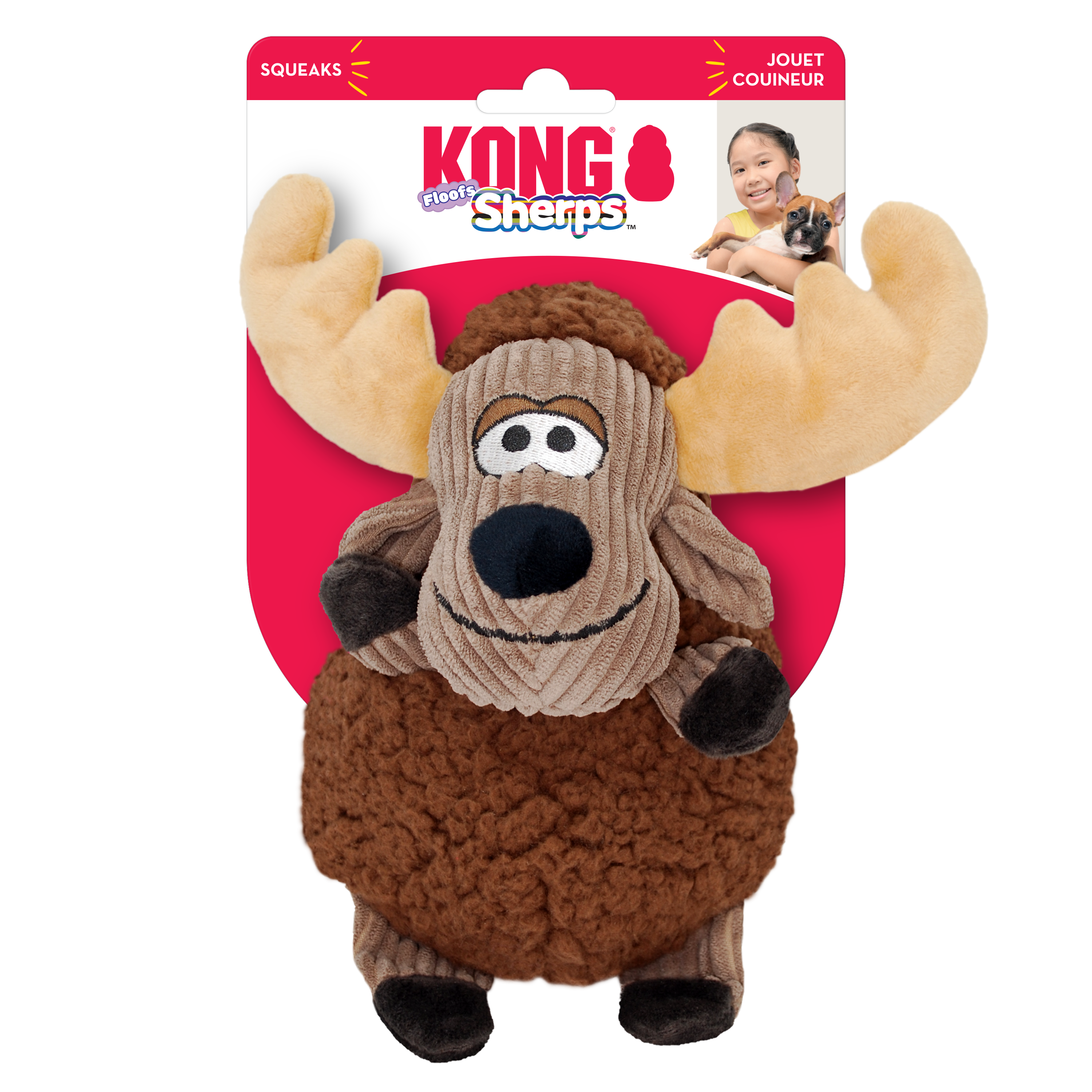KONG Sherps Floofs Big Horn Squeaky Plush Dog Toy - Medium