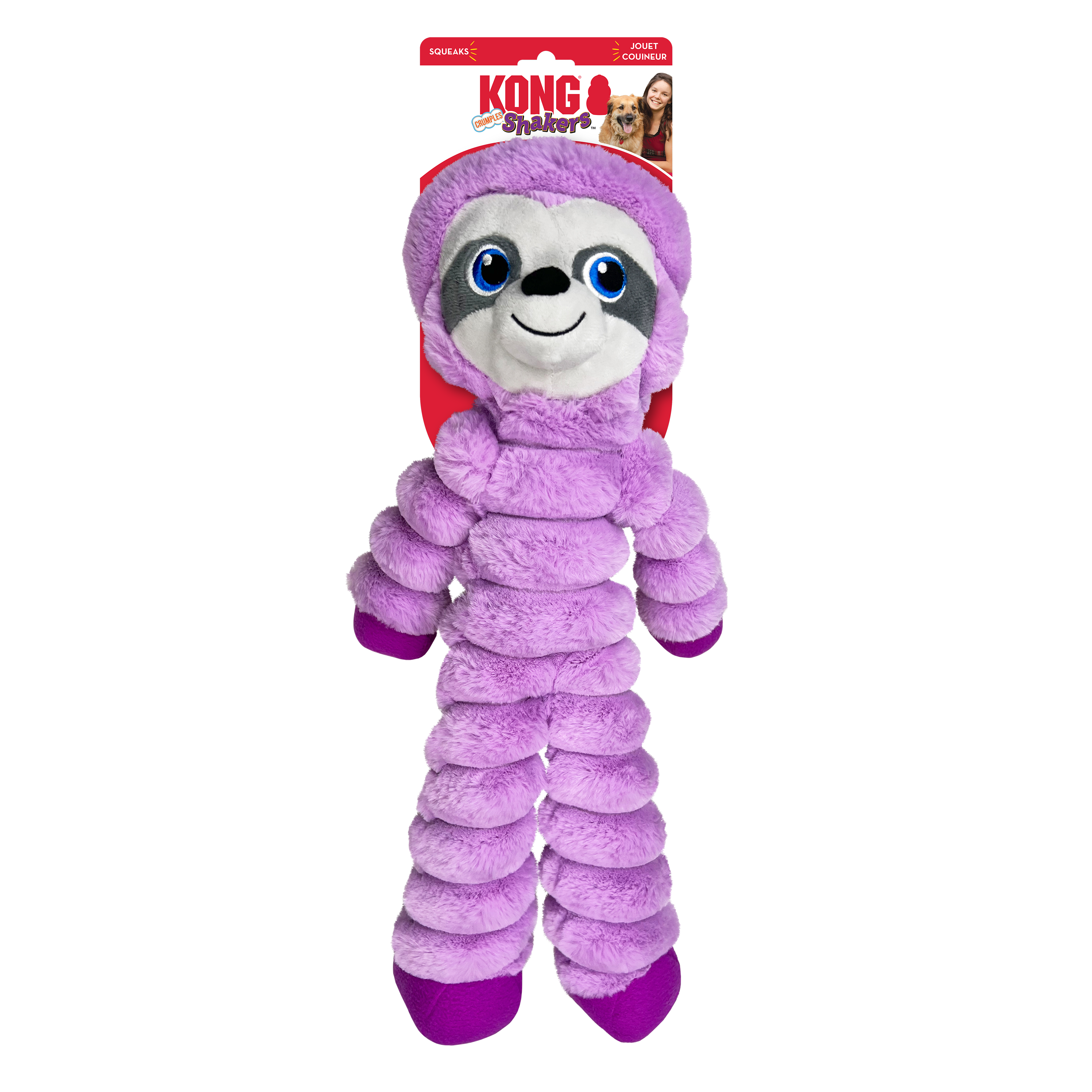 KONG Shakers Crumples Sloth Squeaky Tug Dog Toy - X-Large