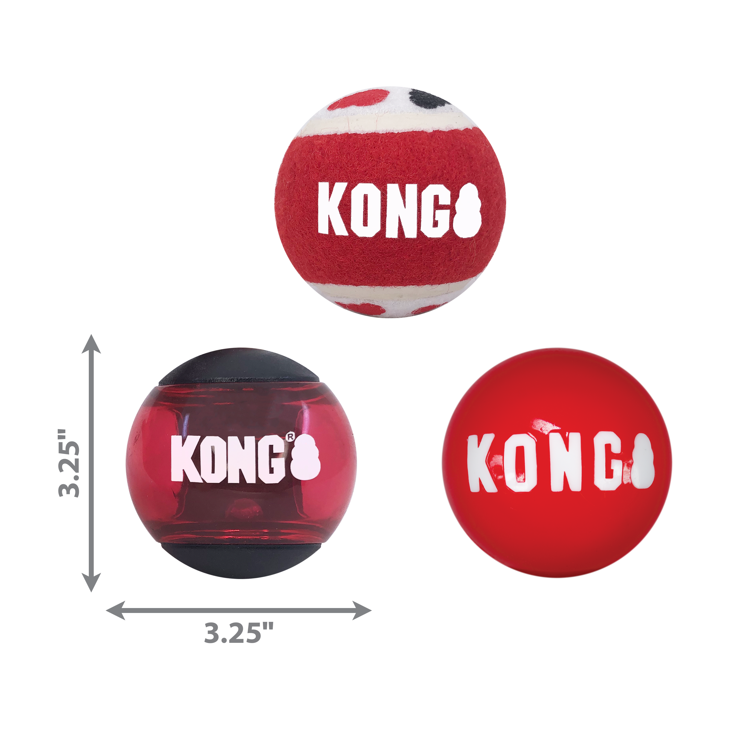 KONG Signature Balls Durable Fetch Dog Toy - Large 3-Pack Assorted