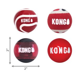 KONG Signature Balls Durable Fetch Dog Toy - Small 4-Pack Assorted