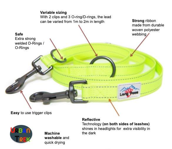 Harleys Companions - Neon Multi-Function Dog Training Lead Reflective | Hi Viz