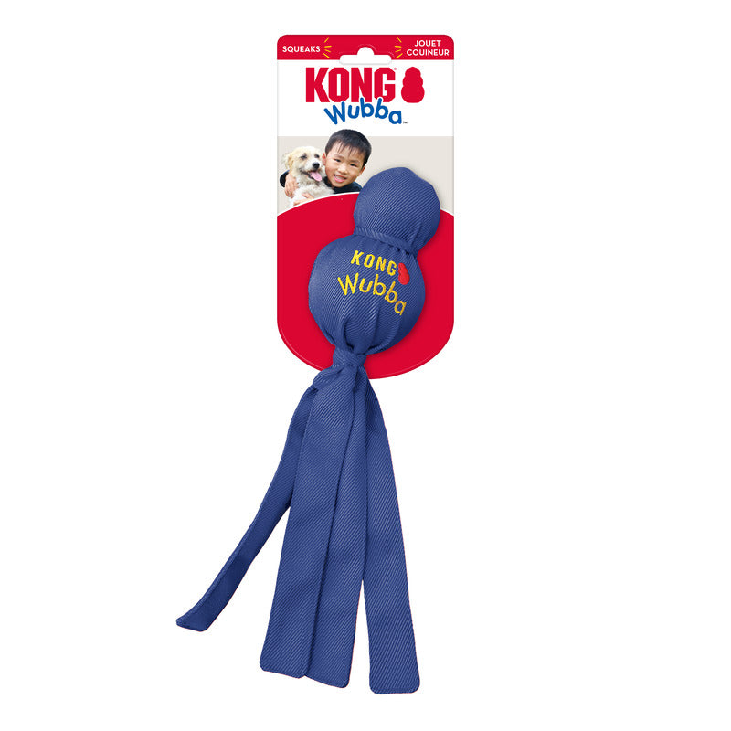 KONG Wubba Durable Squeaky Tug Dog Toy - Small Red/Blue/Purple (21cm)
