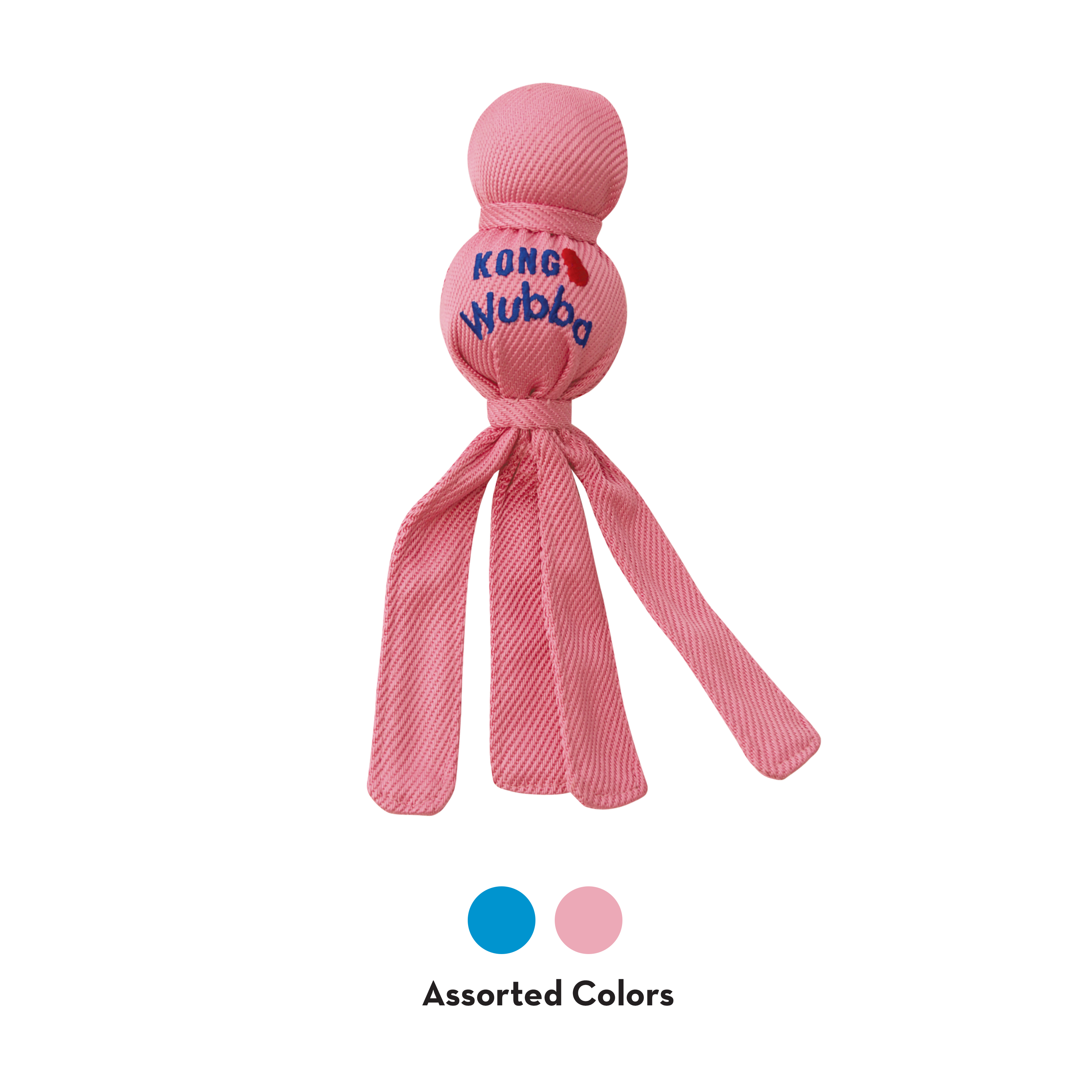 KONG Wubba Puppy Durable Squeaky Tug Dog Toy - Small Blue/Pink (21cm)
