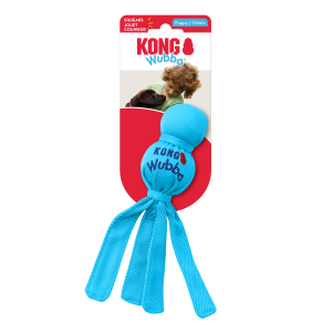 KONG Wubba Puppy Durable Squeaky Tug Dog Toy - Small Blue/Pink (21cm)