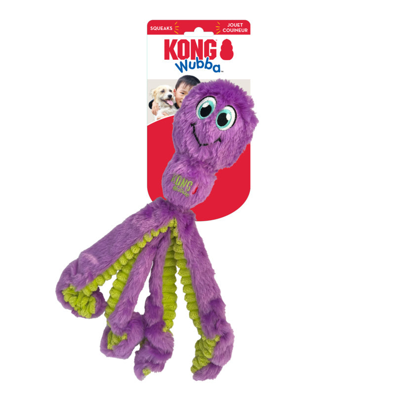 KONG Wubba Octopus Squeaky Plush Tug Dog Toy - Small Assorted