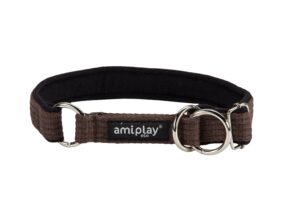 Ami Play Cotton Half Choke Adjustable Dog Collar - Small Brown (1.5cm)