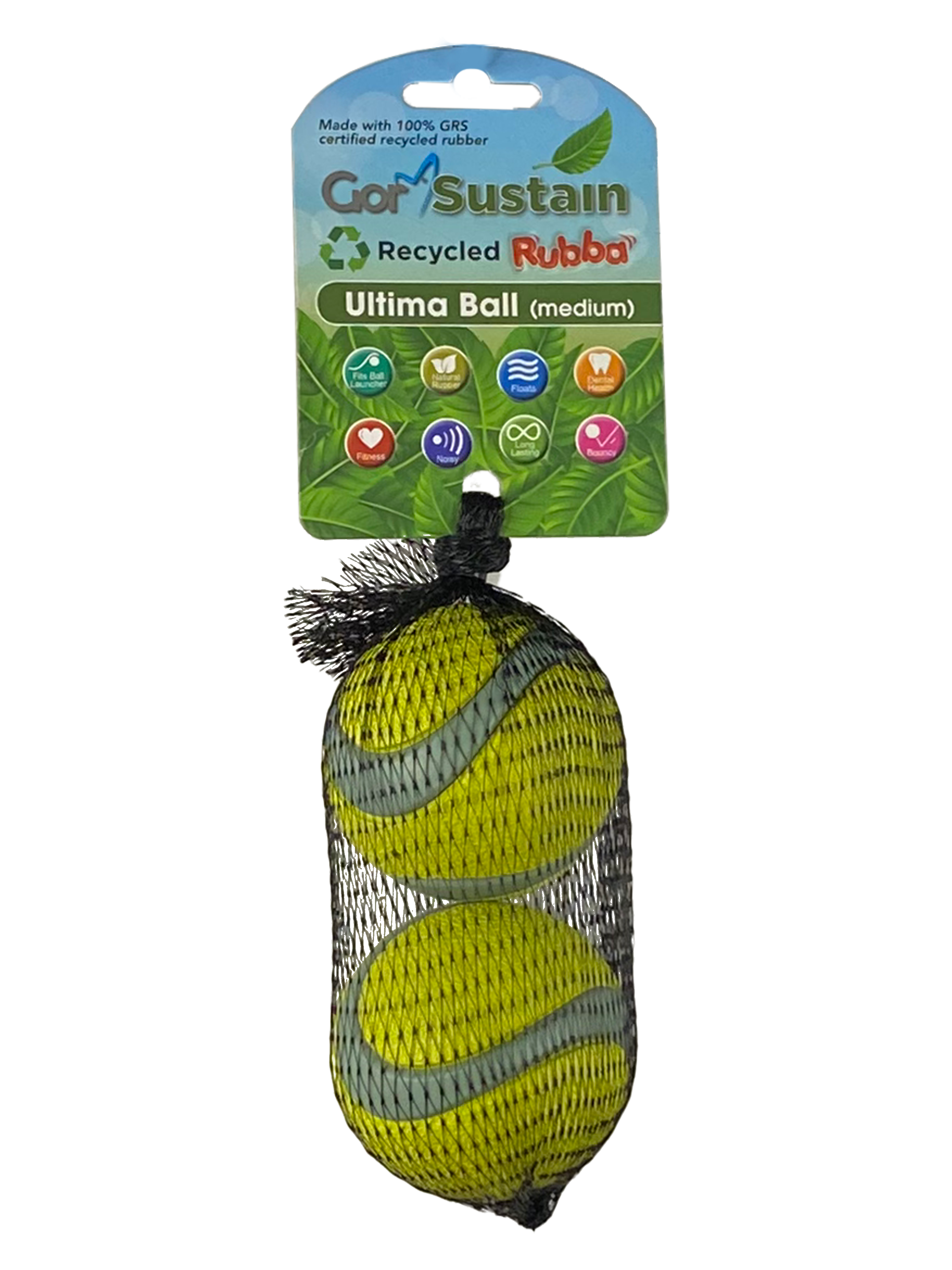 Gor Pets Sustain Ultima Ball Eco-Friendly Dog Toy 2-Pack Medium 6.5cm - Blue