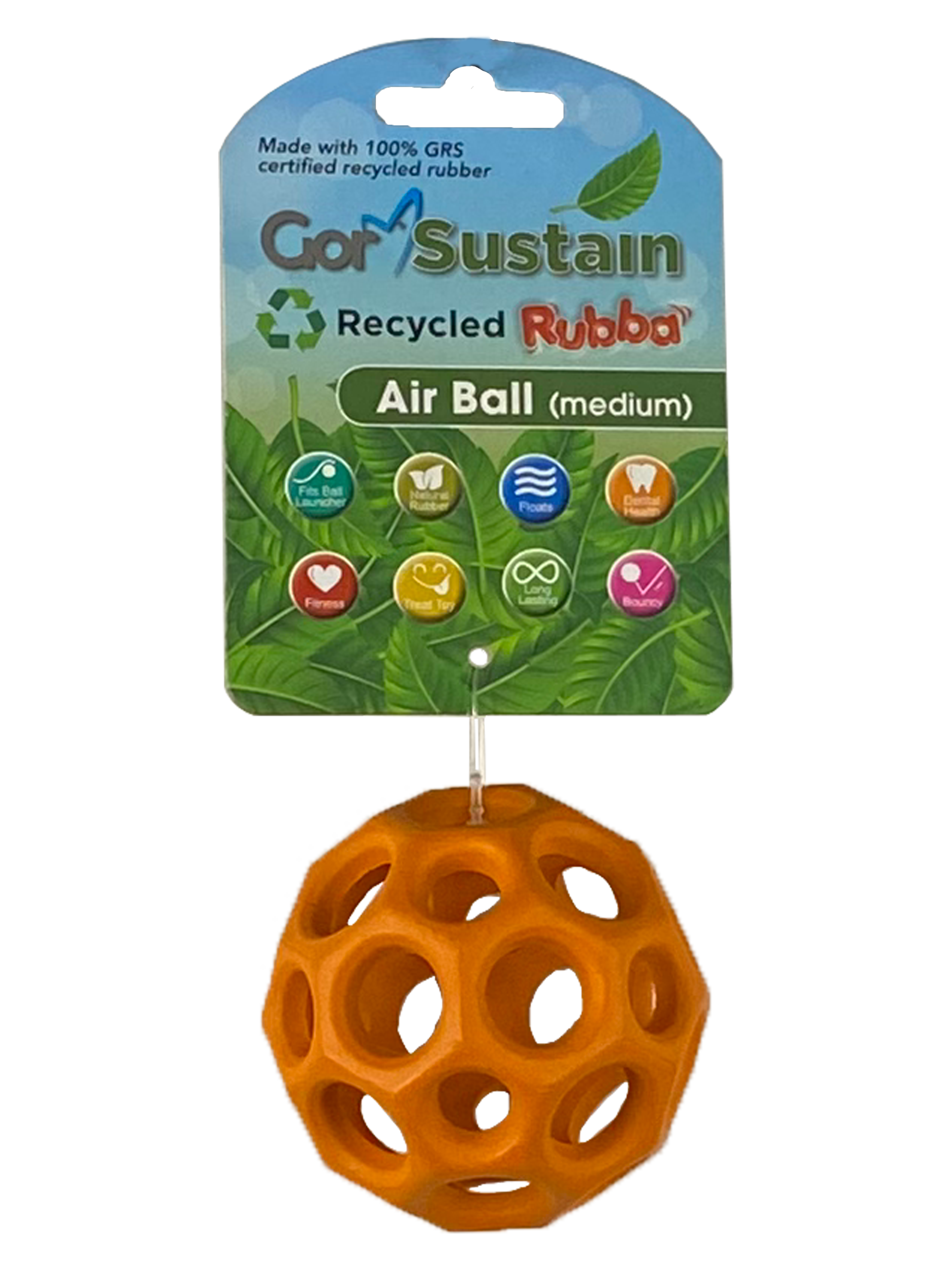 Gor Pets Sustain Air Ball Eco-Friendly Dog Toy Medium 6.5cm - Orange