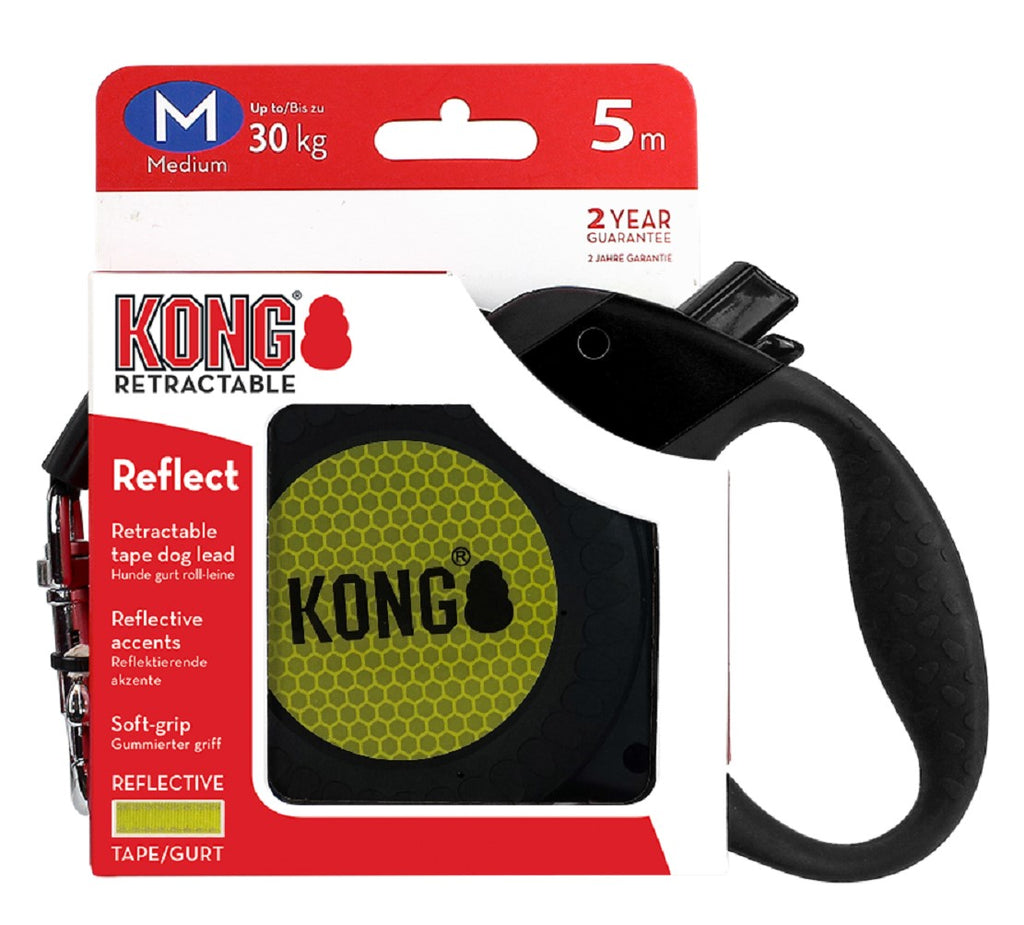 KONG Retractable Reflect Durable Dog Leash - Large Black