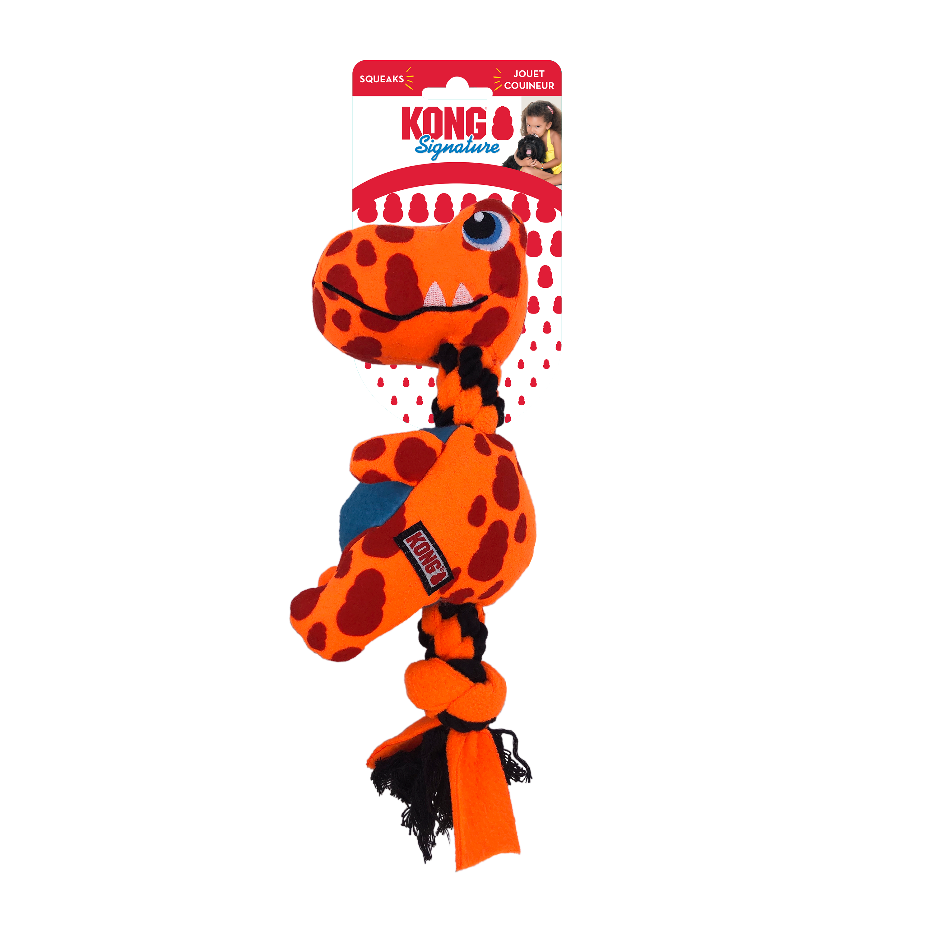 KONG Signature Dynos Squeaky Plush Dog Toy - Medium Assorted