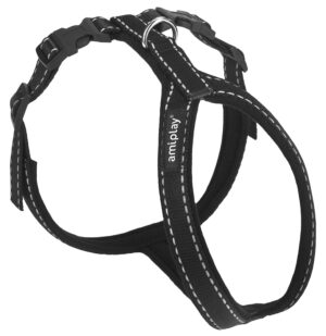Ami Play Grand Reflective Adjustable Durable Dog Harness - Small Black (1cm)