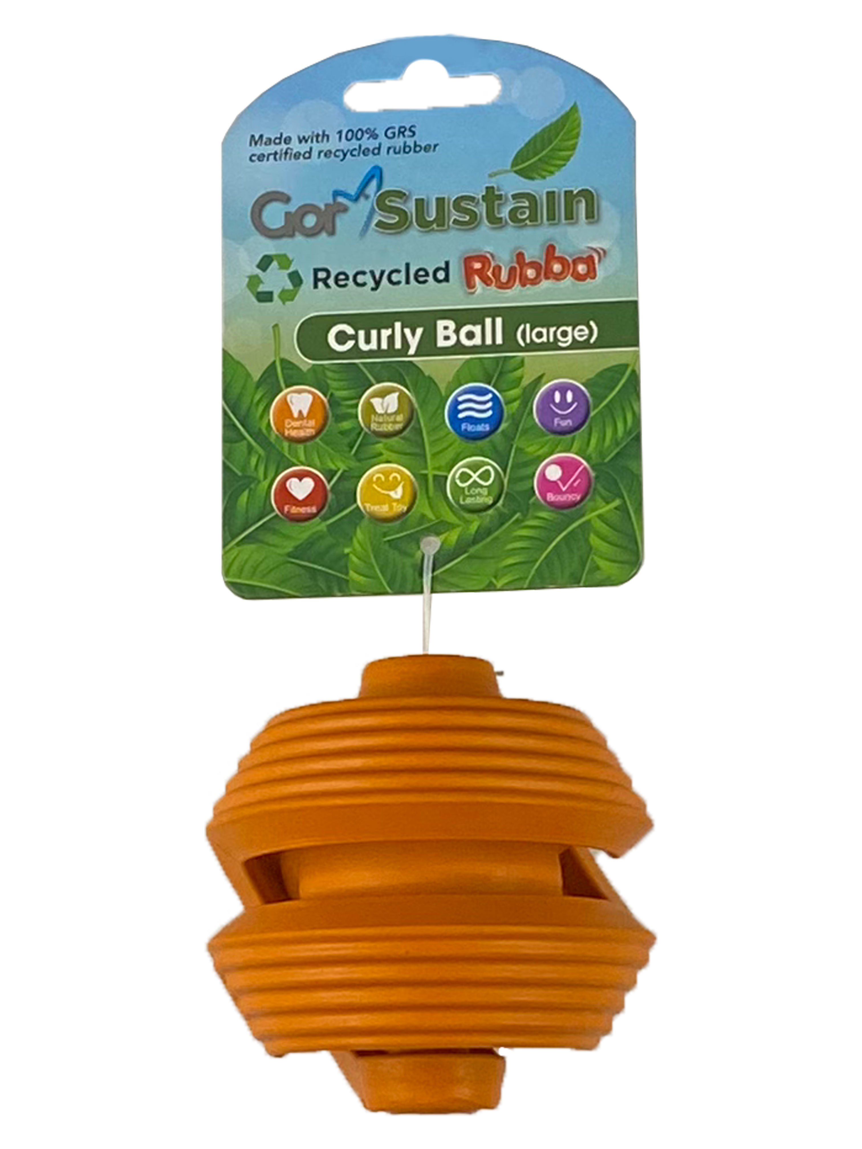 Gor Pets Sustain Curly Ball Eco-Friendly Dog Toy Large 10.5cm - Green
