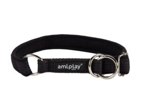 Ami Play Cotton Half Choke Adjustable Dog Collar - Small Black (1.5cm)