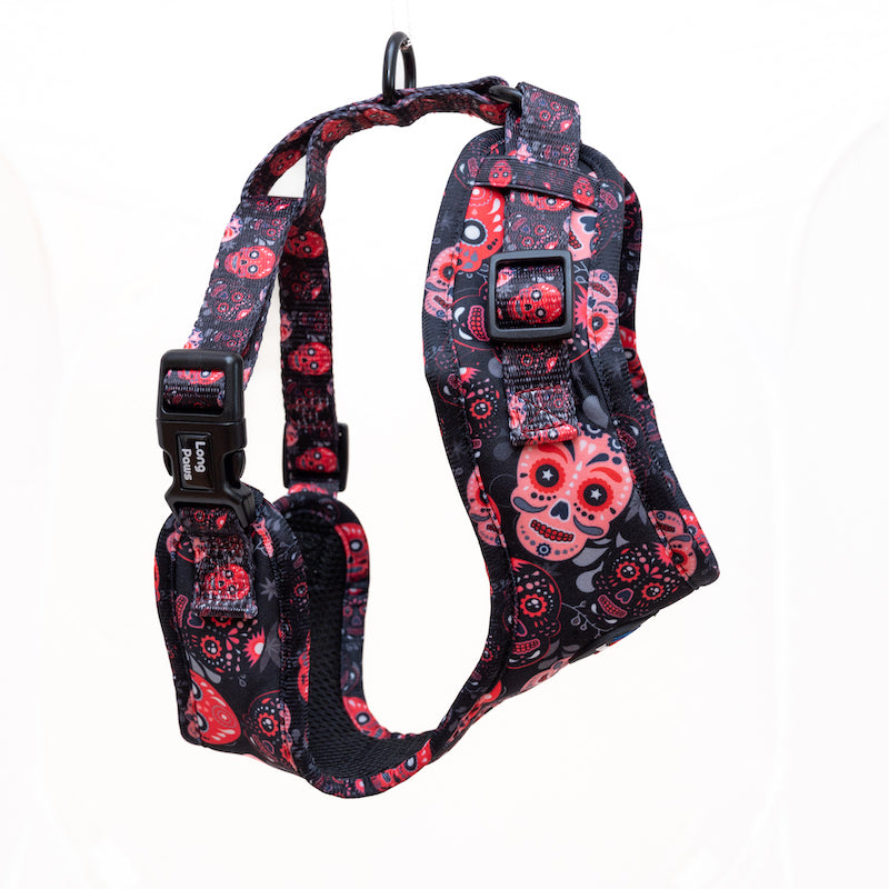Long Paws, Funk The Dog Harness | Halloween | Day Of The Dead in Red & Pink