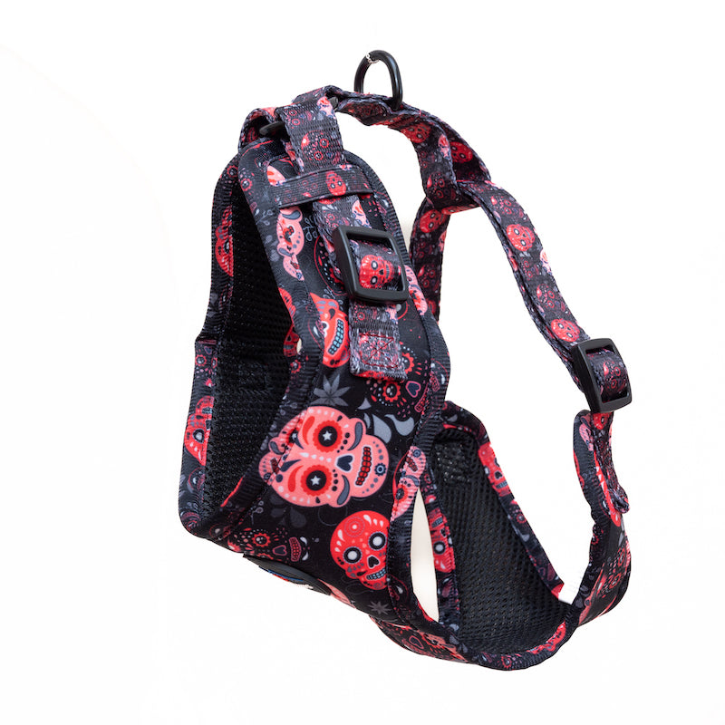 Long Paws, Funk The Dog Harness | Halloween | Day Of The Dead in Red & Pink