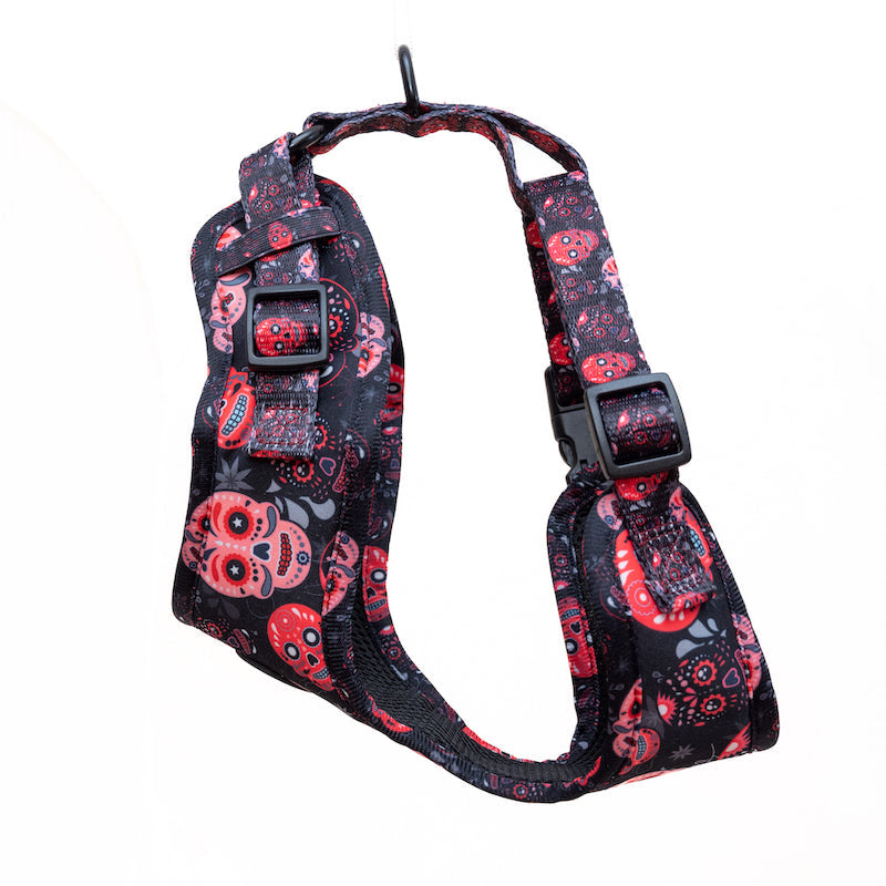 Long Paws, Funk The Dog Harness | Halloween | Day Of The Dead in Red & Pink