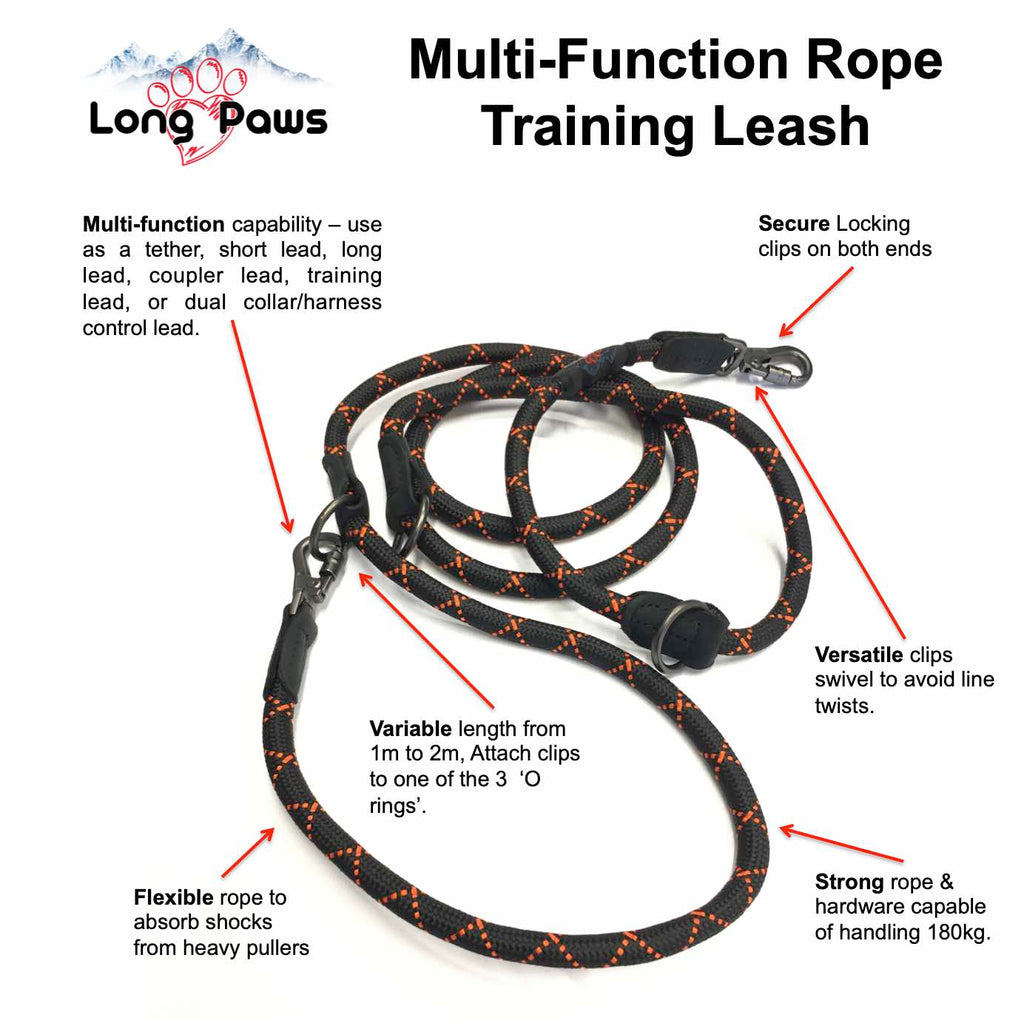 Long Paws Multi-Function Dog Training Leash Infographic