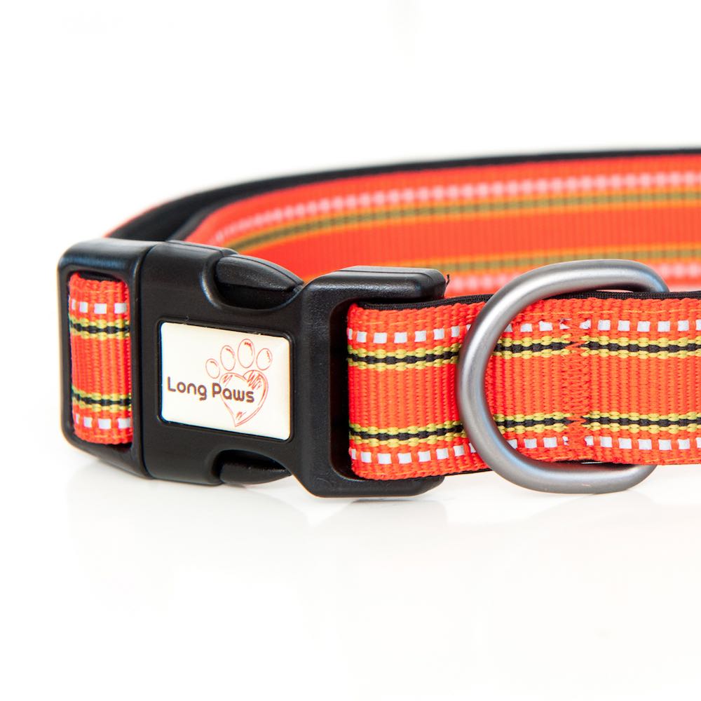Long Paws, Comfort Dog Collar - Orange / Red