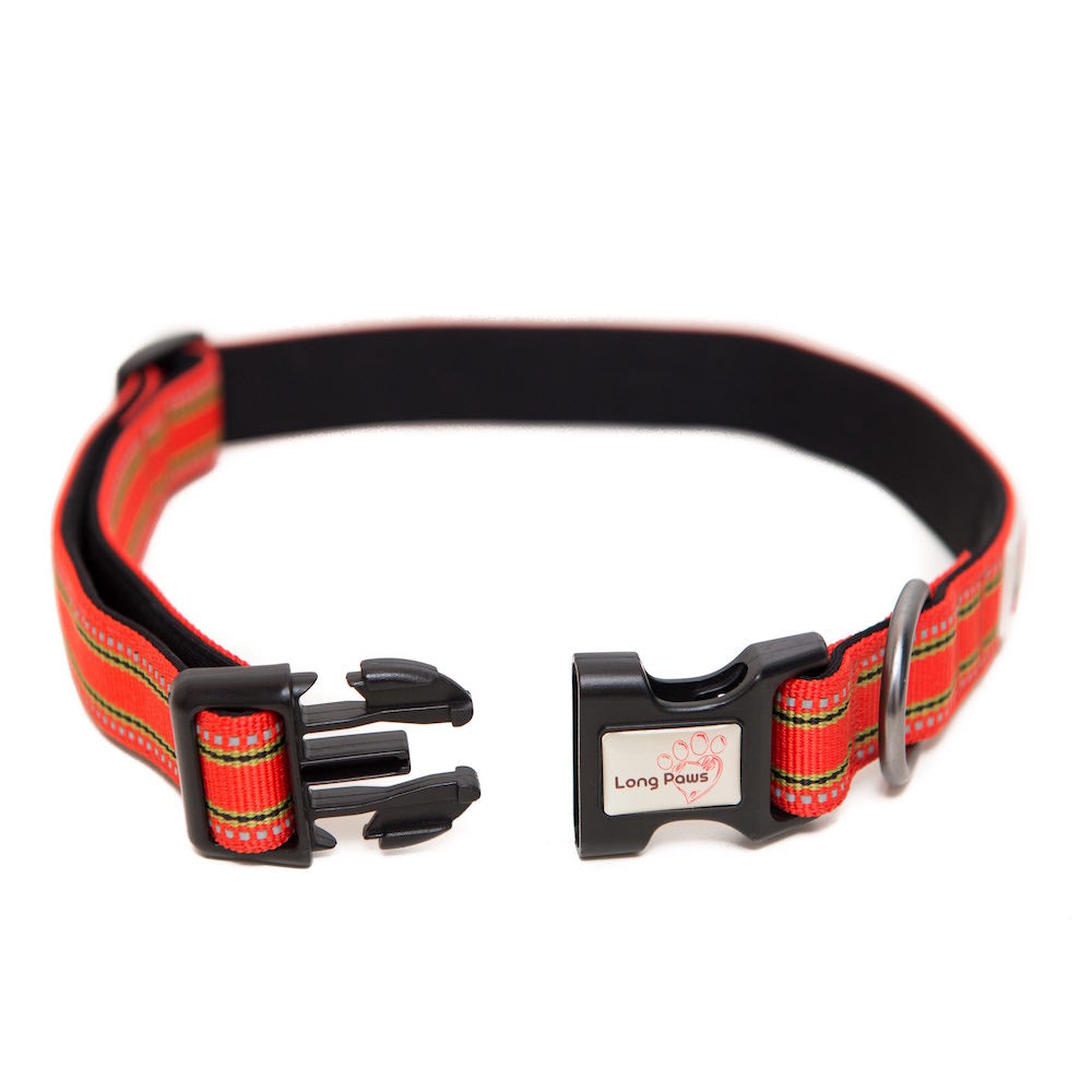 Long Paws, Comfort Dog Collar - Orange / Red