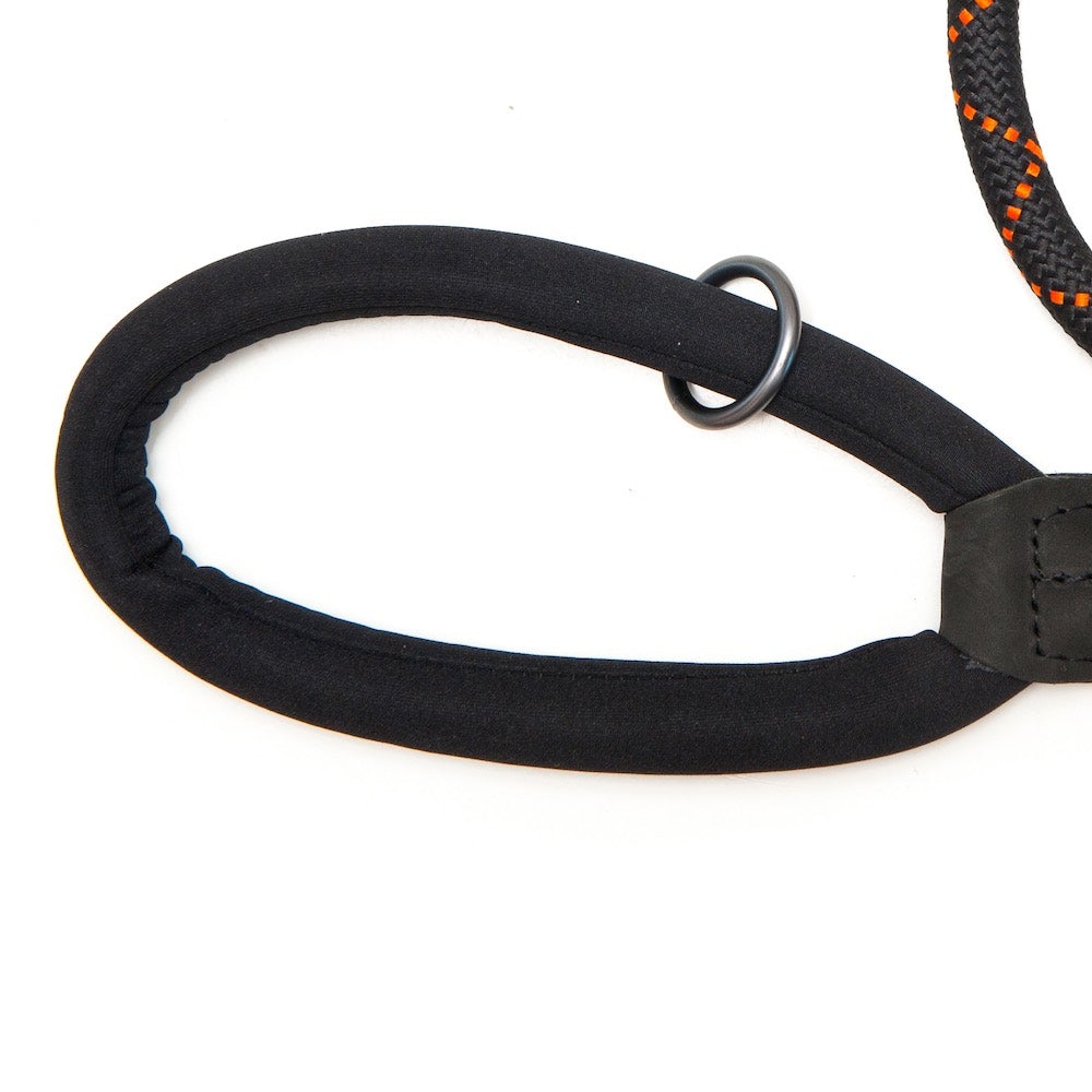 Long Paws, Comfort Rope Lead | Locking Screw Clip (Mark 3) | Black (with Orange Stripes)