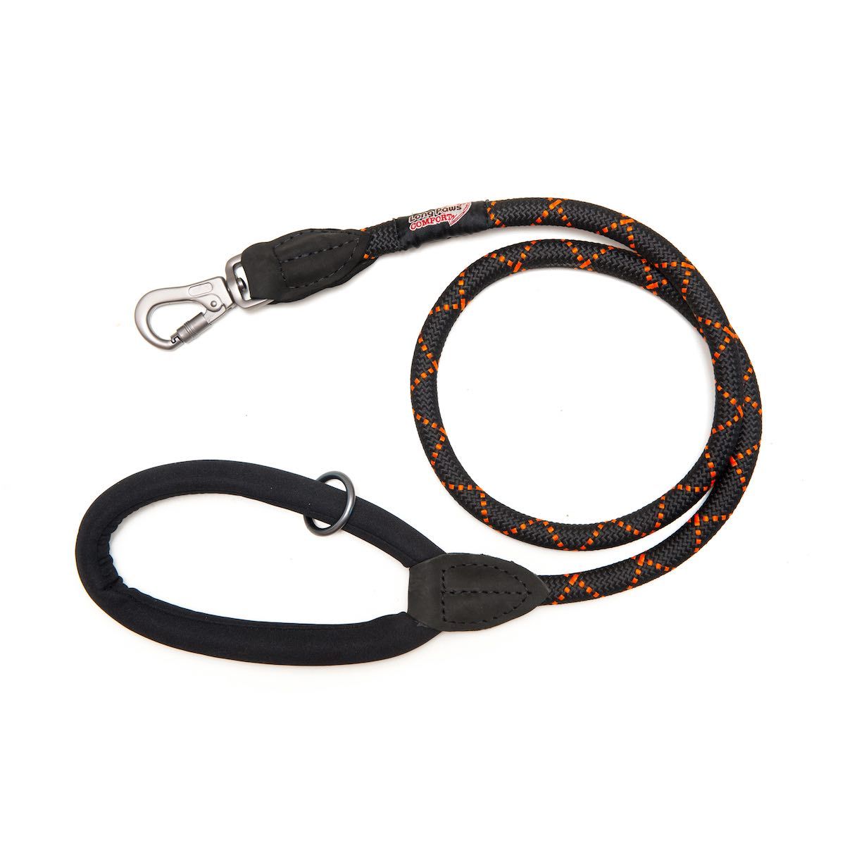 Long Paws Comfort Rope Leash, Locking Clip, Black/Orange