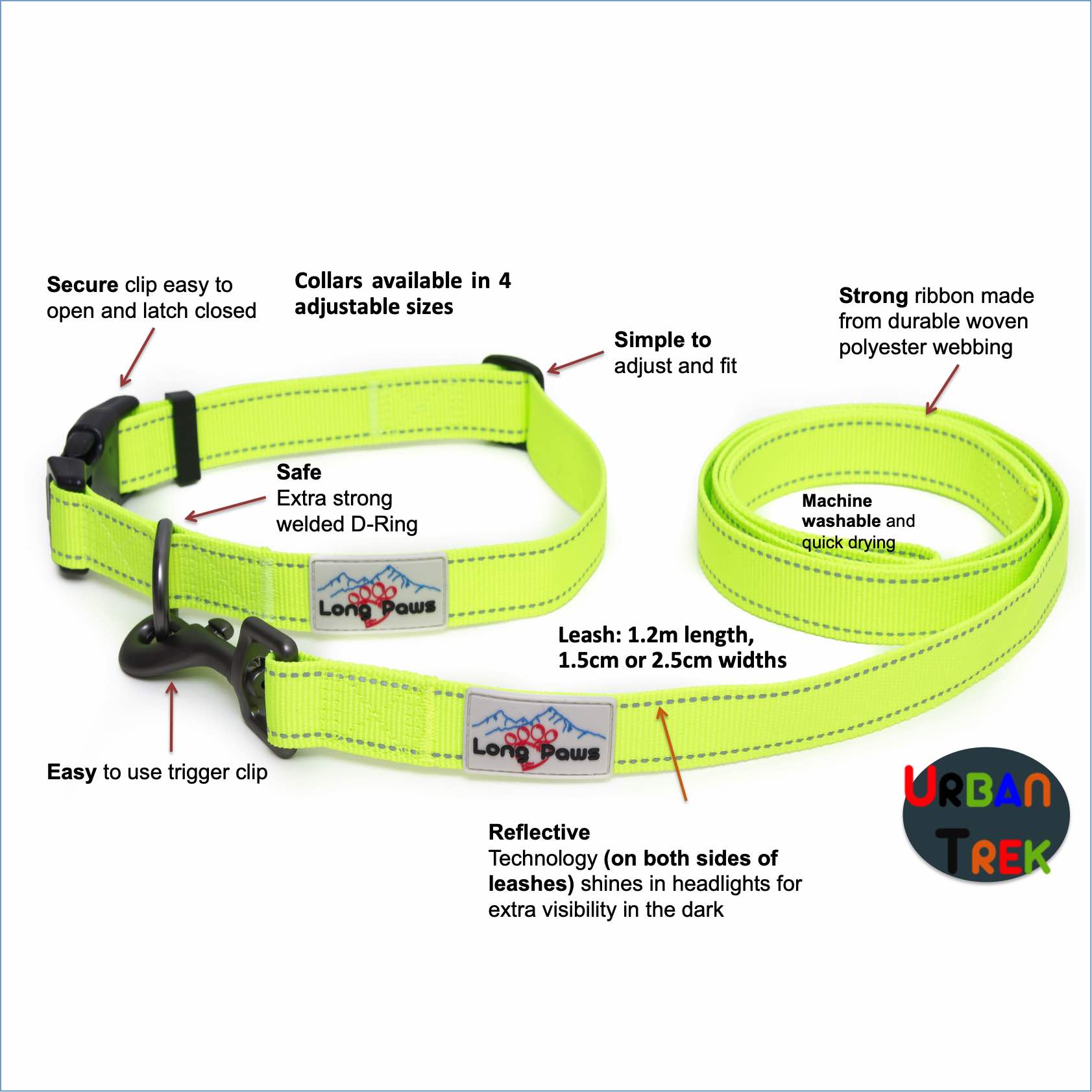 Long Paws, Neon Collar & Webbing Lead Set