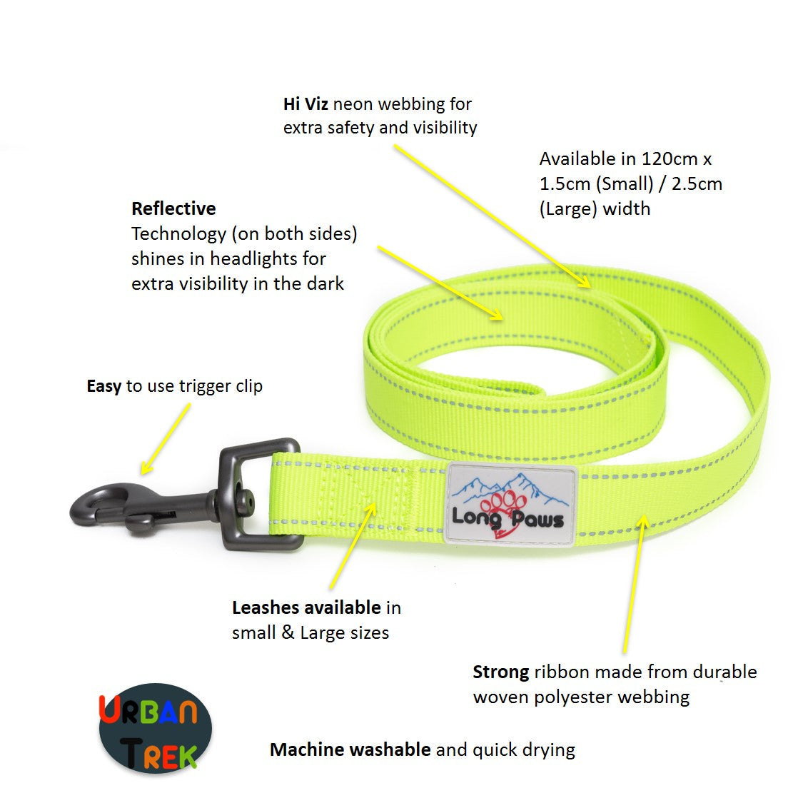 Long Paws, Neon Webbing Dog Lead